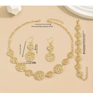 Gold Spiral Statement Necklace, Bracelet & Earring Set - Women's Jewelry